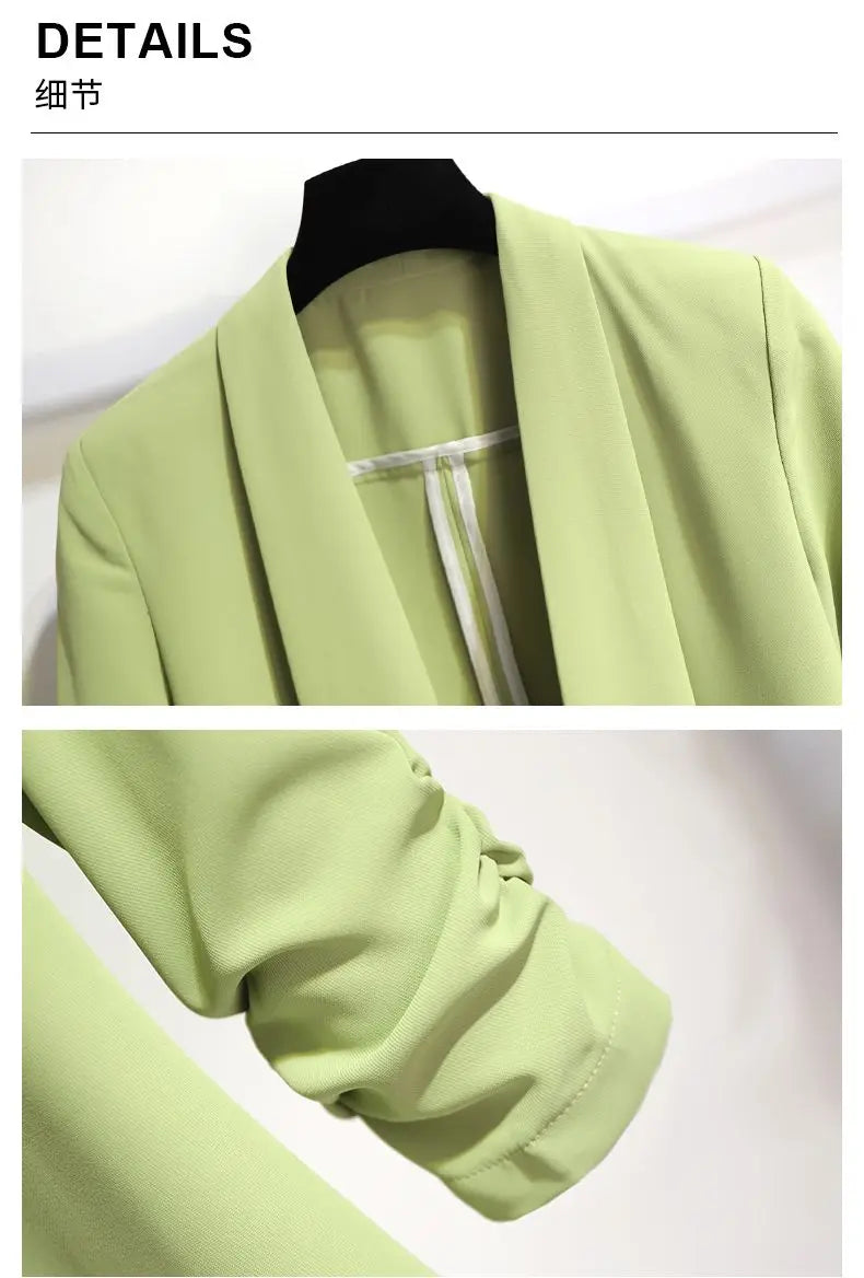 Women Spring Summer Green Blazer Pants Two Pieces Sets 2025 Office Lady Graceful Thin Suit Jacket Trousers Outfits Work Clothing