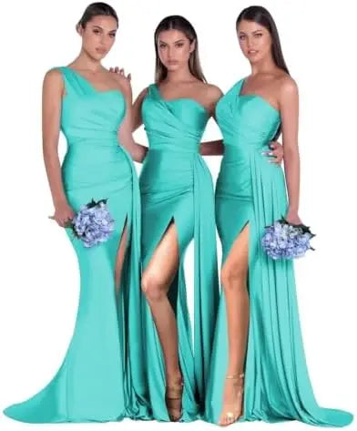 Purple Blue Pink Bridesmaid Dresses Women For Wedding Satin One Shoulder Sexy Mermaid Vestidos Para Bodas Mujer Invitada Chic