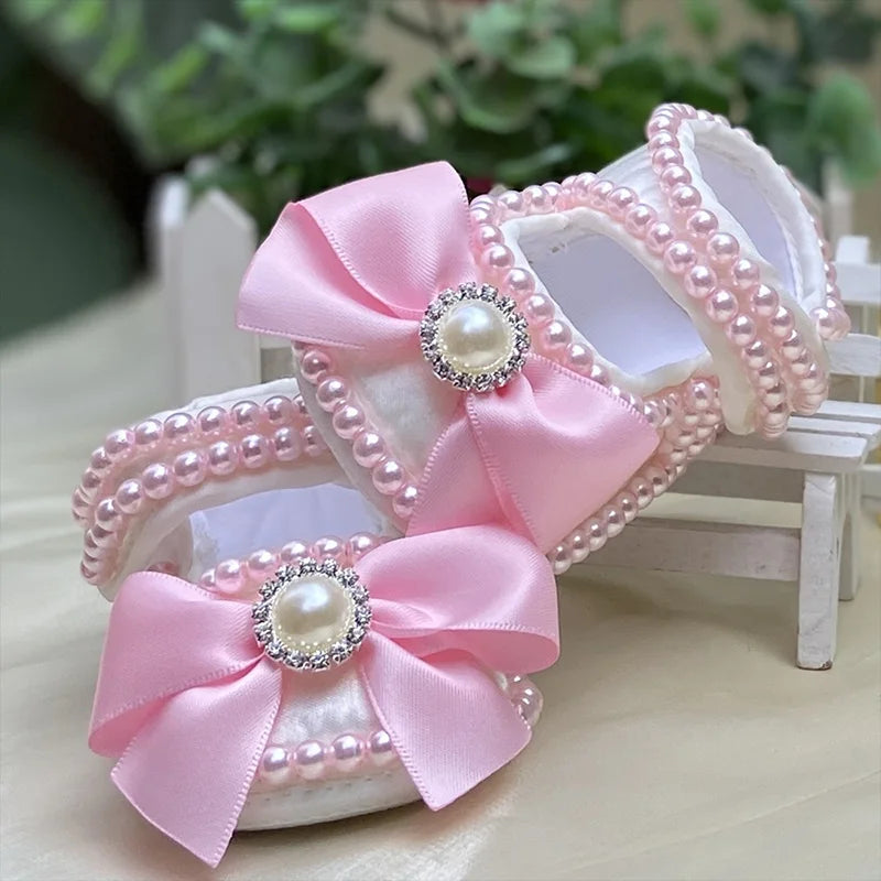Dollbling Baby Shoes Baby Girl Shoes Wedding Party Photography First Walker Sewing Pearls
