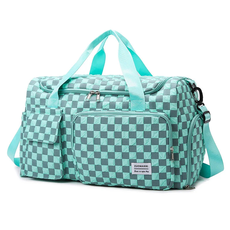 Fashion Large Capacity Checkerboard Pattern Duffle Handbag, Lightweight Travel Luggage Storage Bag, Portable Sports Fitness Bag