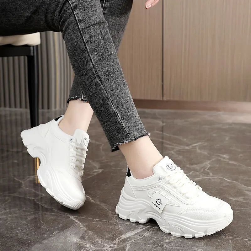 Women Sneakers Leather Height-Increasing Shoes Fashion Lace-up Casual Shoe Outdoor Vulcanized Shoe Designer Platform Women Shoes