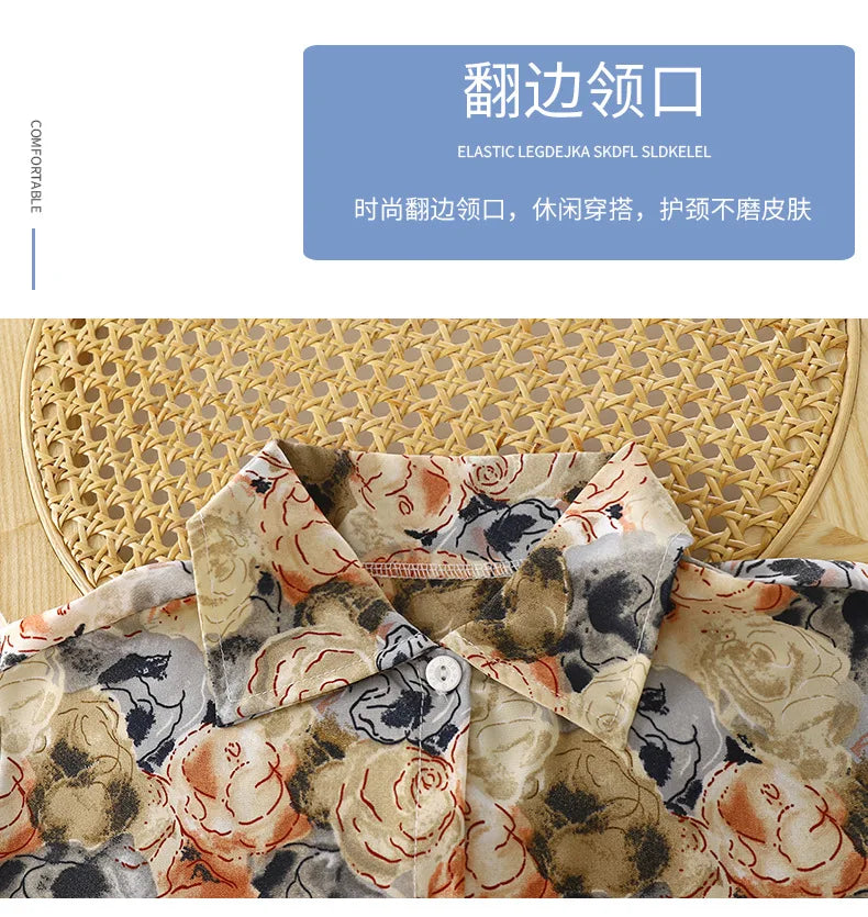2025 Boys Summer Shirt Set New Casual Short Sleeve and Shorts Hong Kong Style Childrens Clothing Summer Outfit for Kids