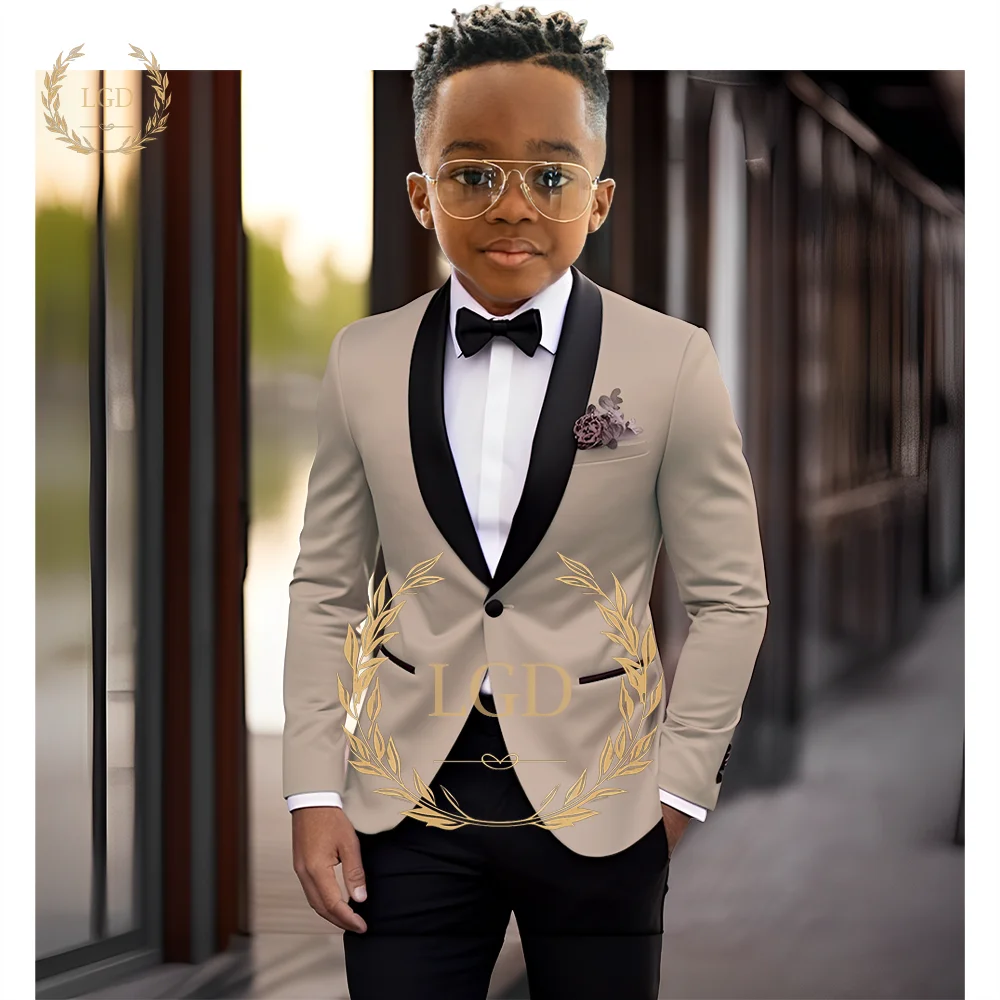 Boys' black shawl collar single button suit dress set 2-piece (jacket+pants) children's wedding party birthday tailcoat