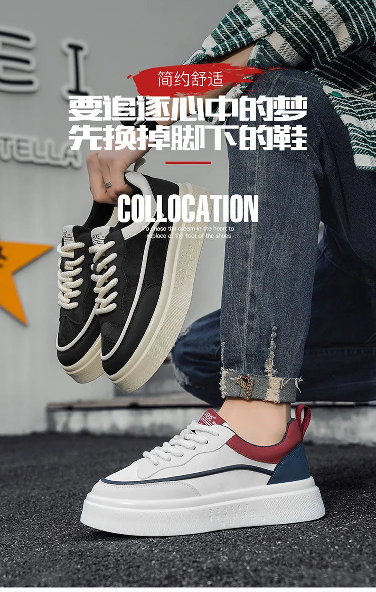 2025 New style fashionable and trendy white sneakers, versatile board shoes, thick-soled height-increasing casual men's shoes