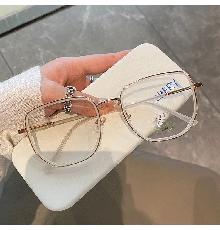 New women square polygon glasses for girl female metal frame glasses plain glasses Nearsighted Eyewear Glasses -1.0 -2.5 -2