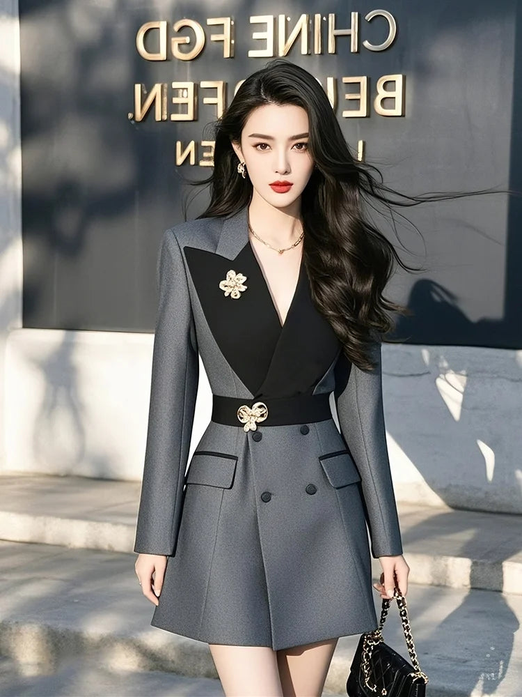 Autumn Spring Women's High-End Design Sense Dress 2025 New Office Lady Niche Retro Suit Dress Elegant Dresses
