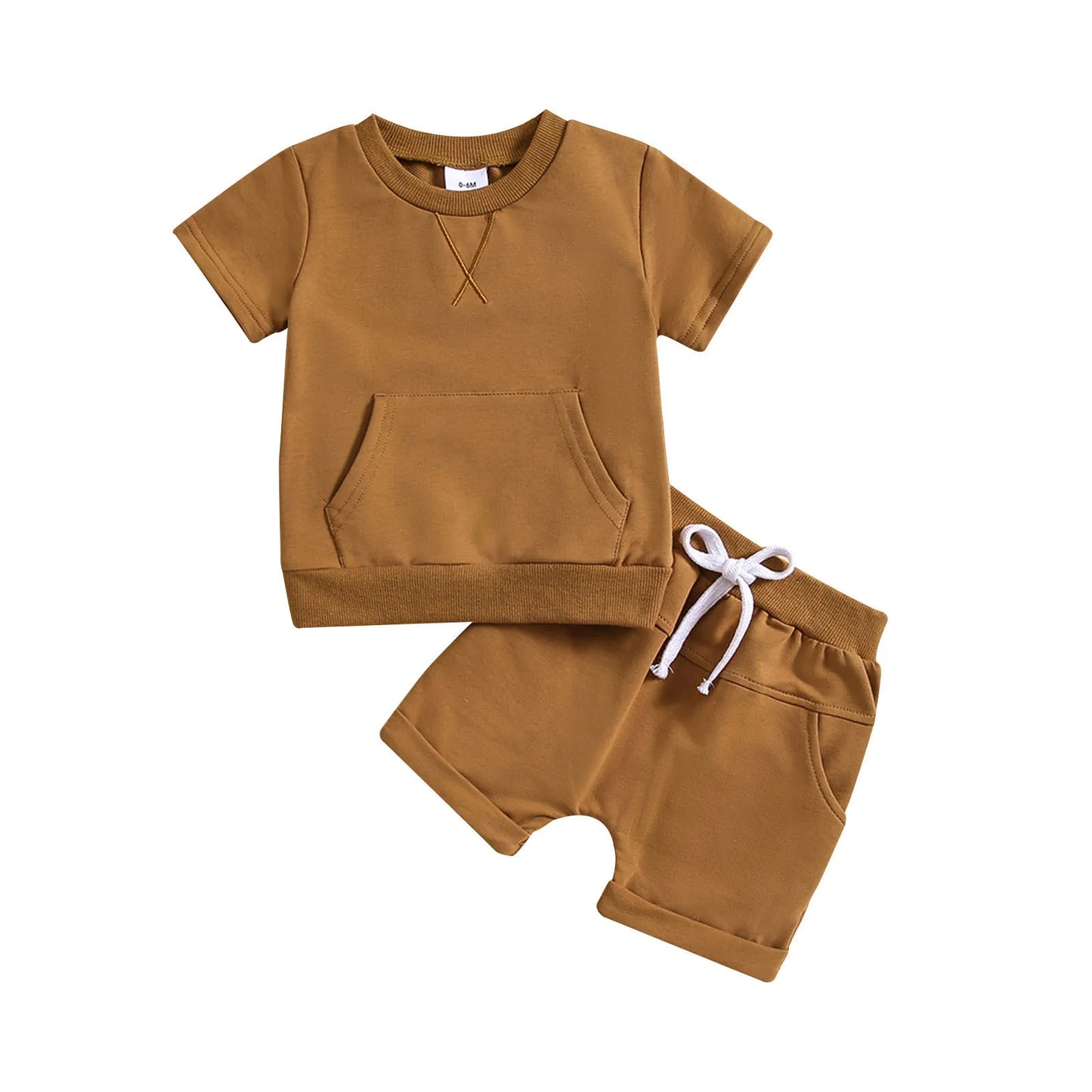 Summer Baby Clothing Set For Boys Clothes Casual Solid Color Short Sleeve Pocket T-shirt with Shorts 2PCS Toddler Infant Outfits