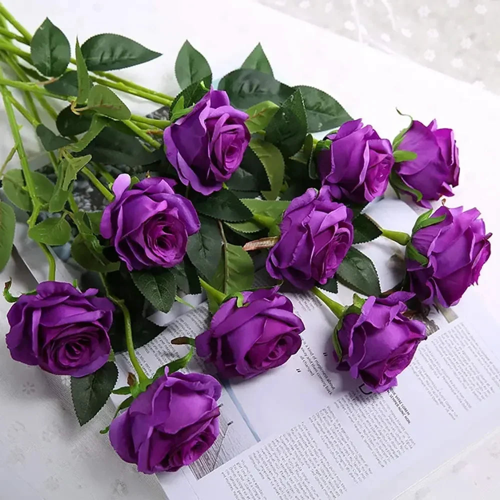 Artificial Roses Velvet Flowers with Long Stem Fake Roses Bouquet DIY for Home Vase Garden Craft Flower Wall Wedding Decoration