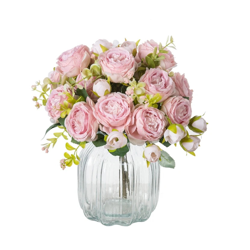 Fake Silk Peony Vases for Home Decor Christmas Garland Wedding Party Living Room Bouquet Decoration Accessory Artificial Flowers