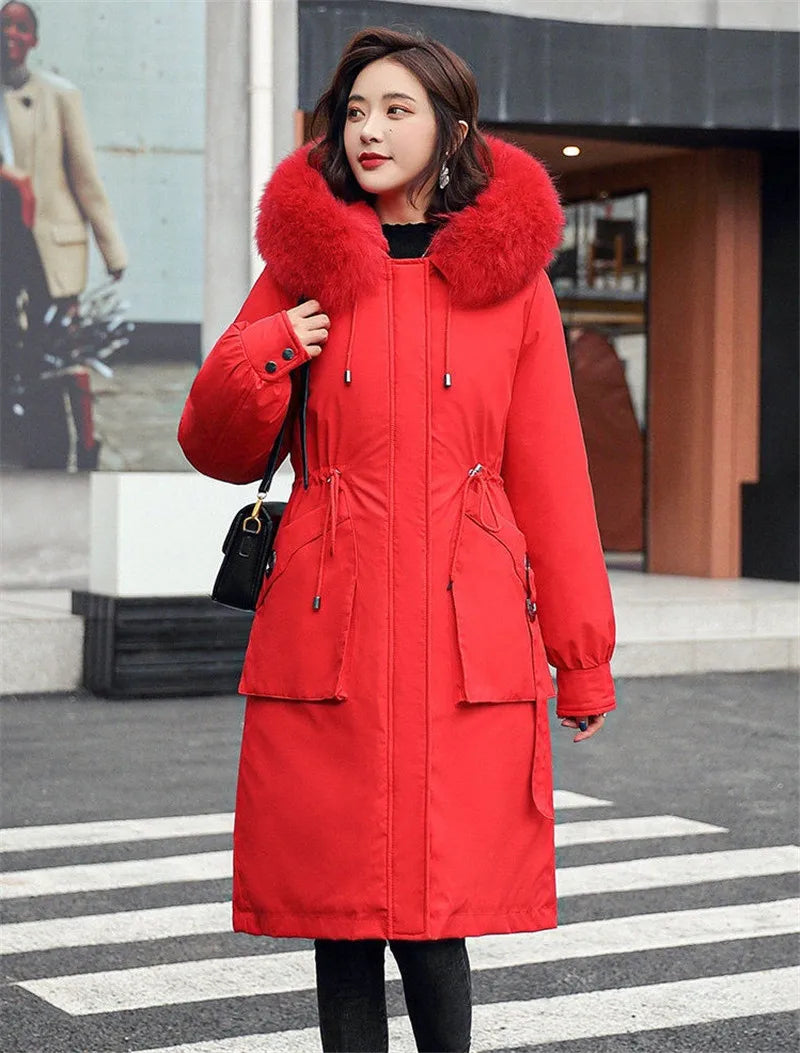2025 Jackets Coats Outwear New Women's Parkas Winter Jacket Hooded Long Coat Thick Warm Female Cotton Padded Parka Fur Lining