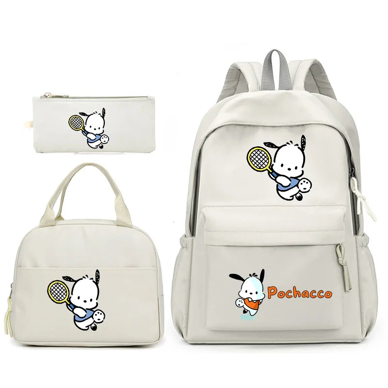 3pcs/Set Pochacco Backpack with Lunch Bag for Teenagers Student School Bags Casual Comfortable Travel Set