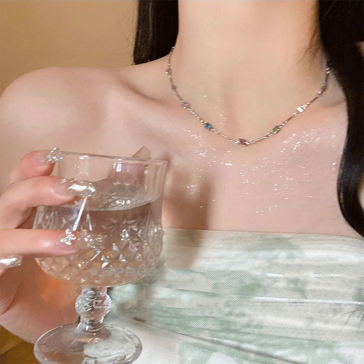Hot Sale Colorful Square Rhinestone Necklace Fashion Exquisite Light Luxury Zircon Clavicle Chain Female Wedding Jewelry Gifts