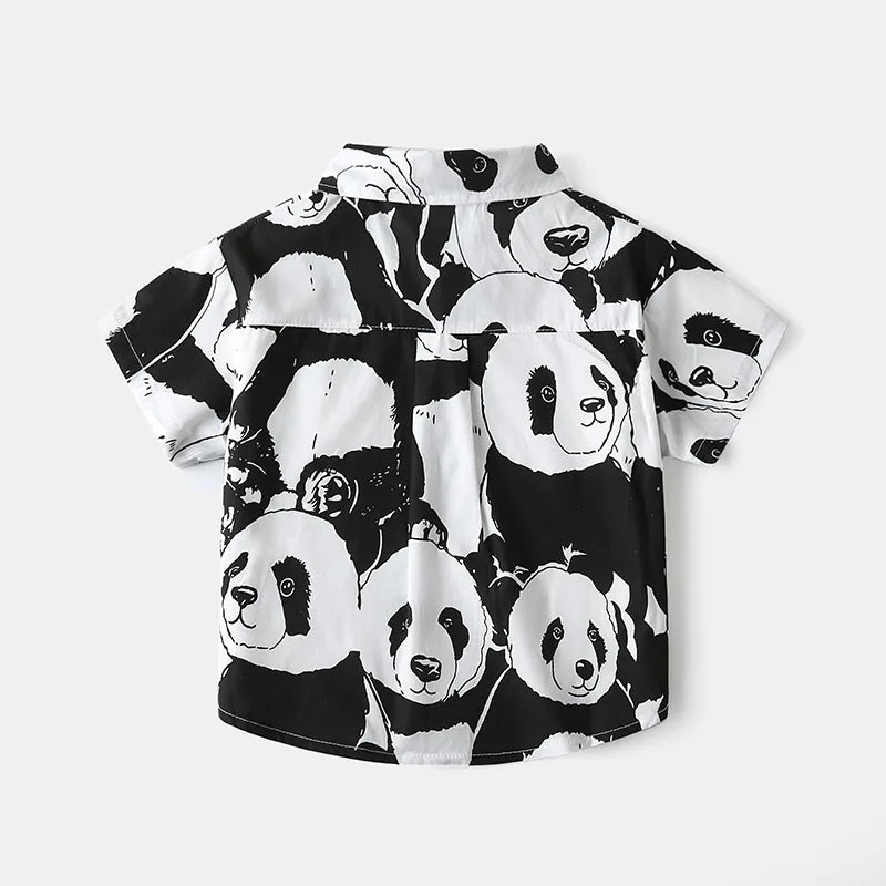 Summer fashion boys short sleeve shirt cartoon printed children turn-down collar shirt baby boy cotton Tops beach clothing