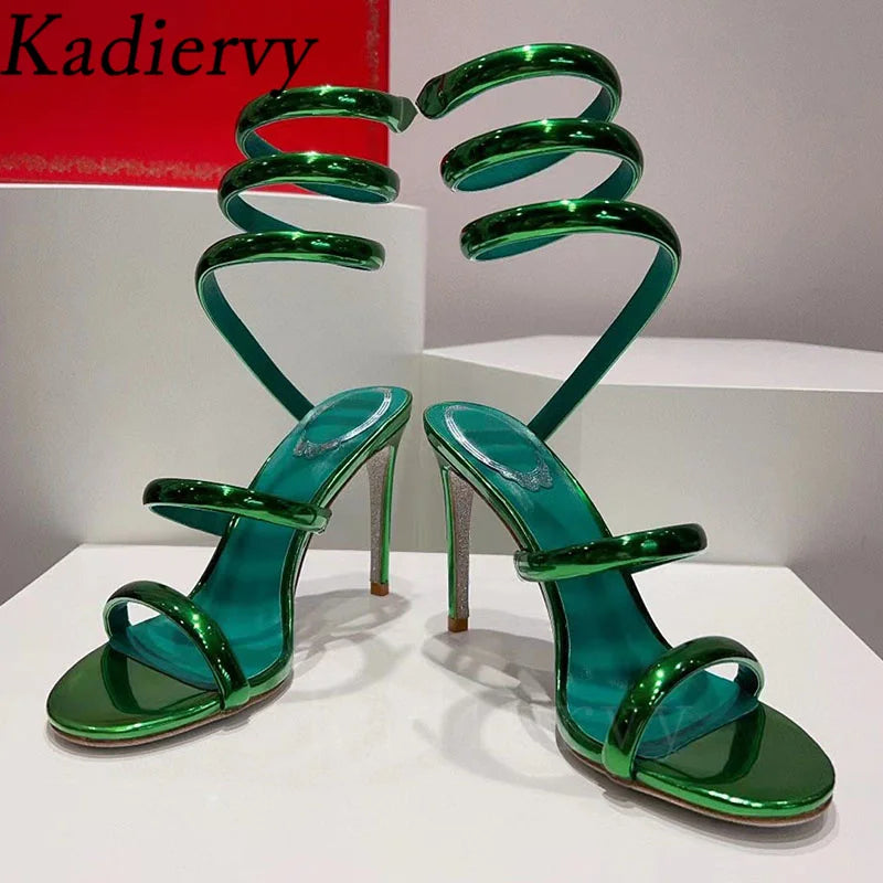 Summer High Heels Gladiator Sandals Women Ankle Snake Twine Around Runway Shoes Woman Stiletto Sandals Woman Sandalias Mujer