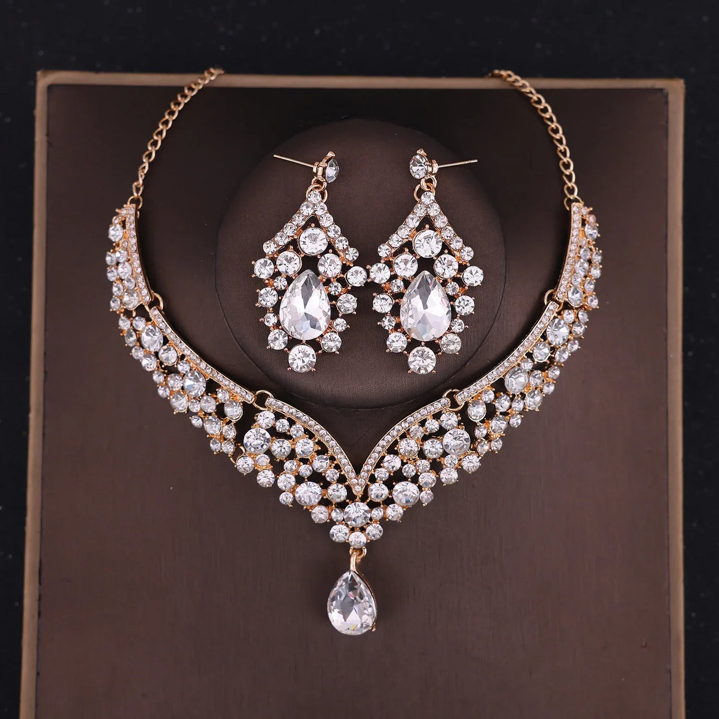 3Pcs Crystal Crown Necklace Earring Set Baroque Rhinestone Bridal Jewelry Set Bridal Wedding Hair Accessories Jewelry Crown Gift