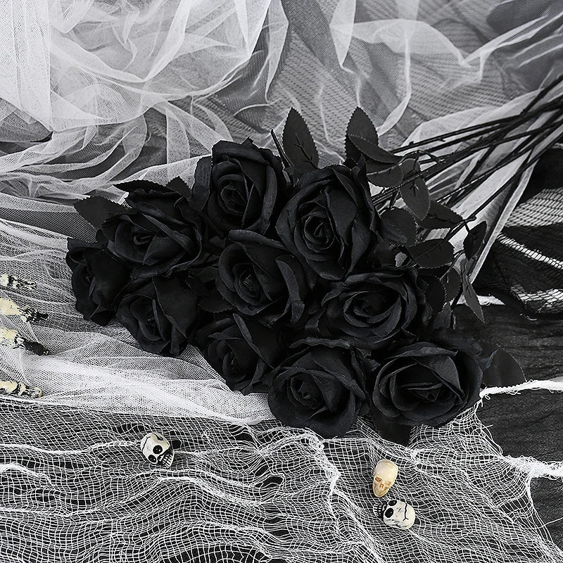 5Pcs Silk Black Rose Artificial Flower Fake Flower Bouquet For Wedding Party Decoration Home Decoration Garden Accessories