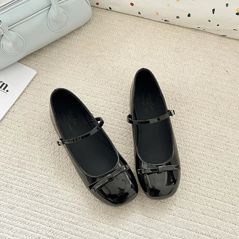 Spring Autumn Wine Red Mary Jane Shoes For Women Low Heel Fashion Butterfly-knot Roud Toe Female Eelgant Dress Leather Shoes