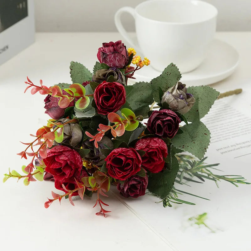 7 Branch 21 Heads Artificial Flowers Bouquet Mini Rose for Bridal Shower Wedding Floral Birthday Party Home Office Decoration