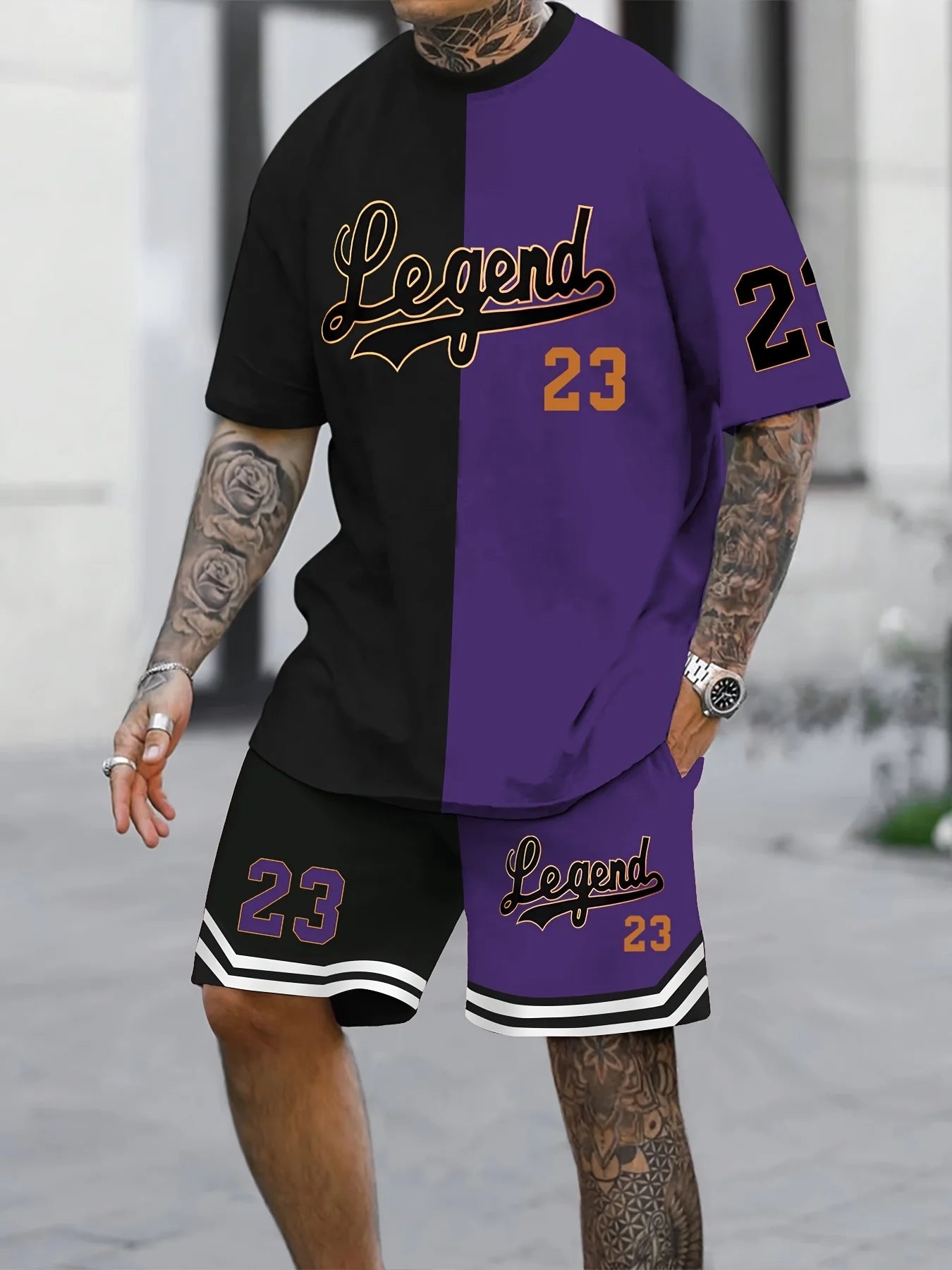 Men's Summer Fashion 2-Piece Set: Chicago Printed T-Shirt & Shorts - Casual Polyester Blend, Machine Washable