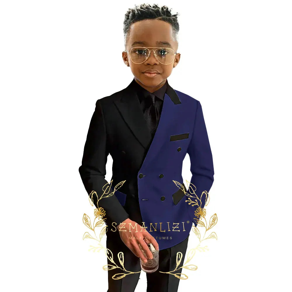 Boys Suits Double Breasted Blazer 2-piece Set Colorblock Jacket Pants Wedding Kids Tuxedo Custom 2-16 Years Old Clothes Suit