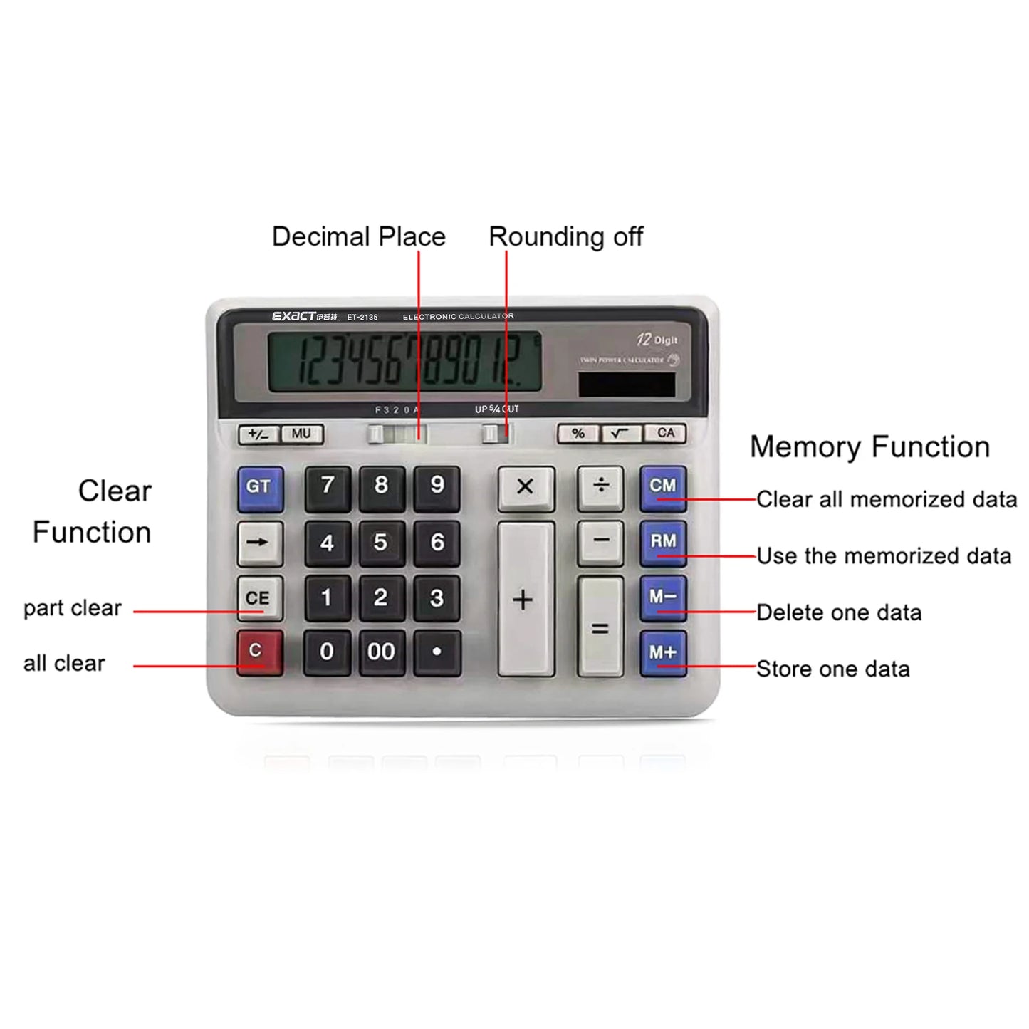 Large Computer Electronic Calculator Counter Solar & Battery Power 12 Digit Display Multi-functional Big Button for Business
