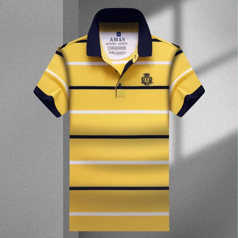 New Men's High End Brand Embroidered Polo Shirt Summer Trend Striped Casual Cool Short Sleeved Lapel T-Shirt Top Men's Clothing