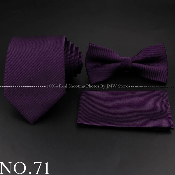 Hot Sale Red Blue Tie Set Polyester Slim Striped Necktie Bowtie Cufflink Brooch For Groom Suit Wedding Cravat Shirt Accessory