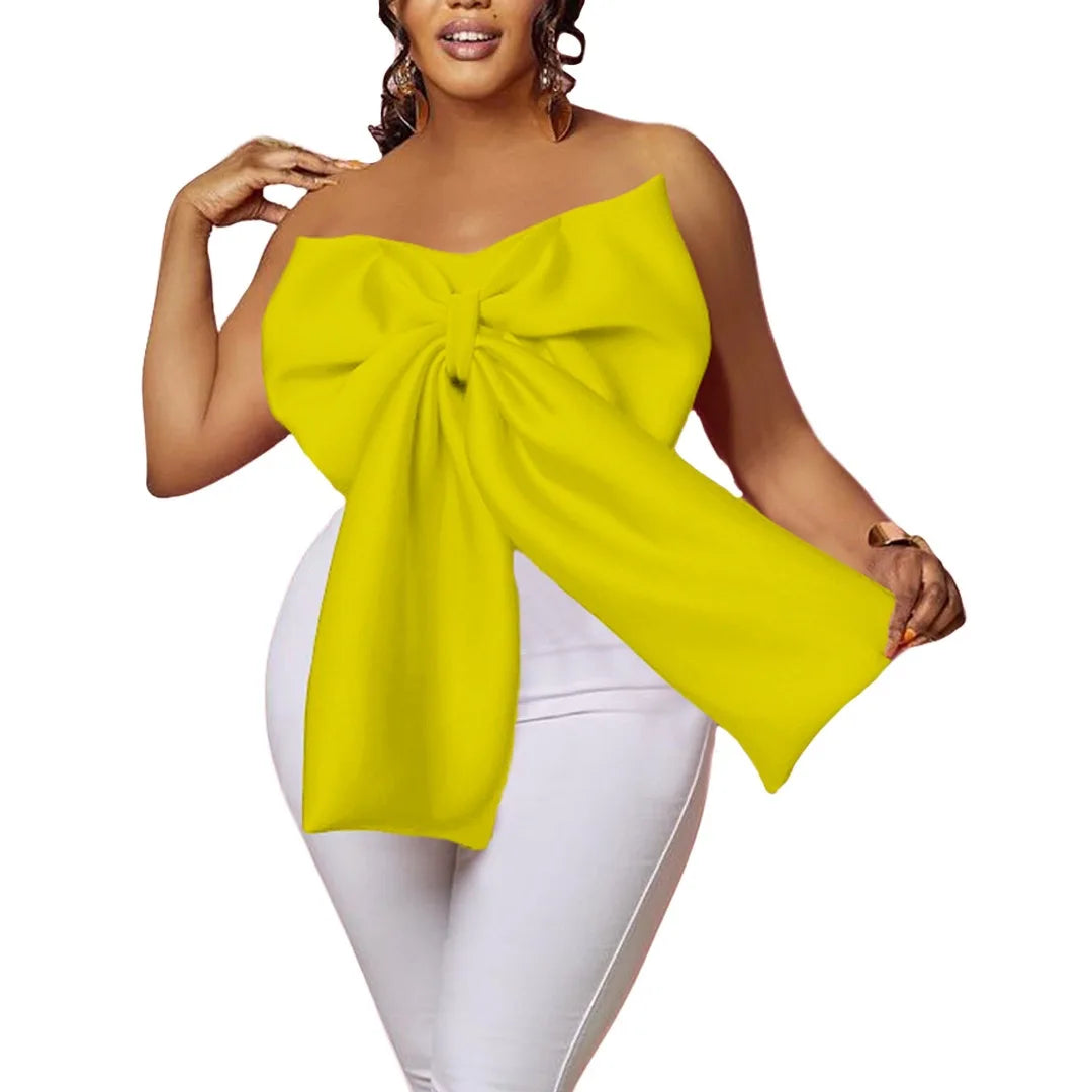 Sexy Blouse & Shirts for Woman Off the Shoulder Backless Big Bow Decorate Zipper Closure Fashion Ladies Evening Night Club Tops