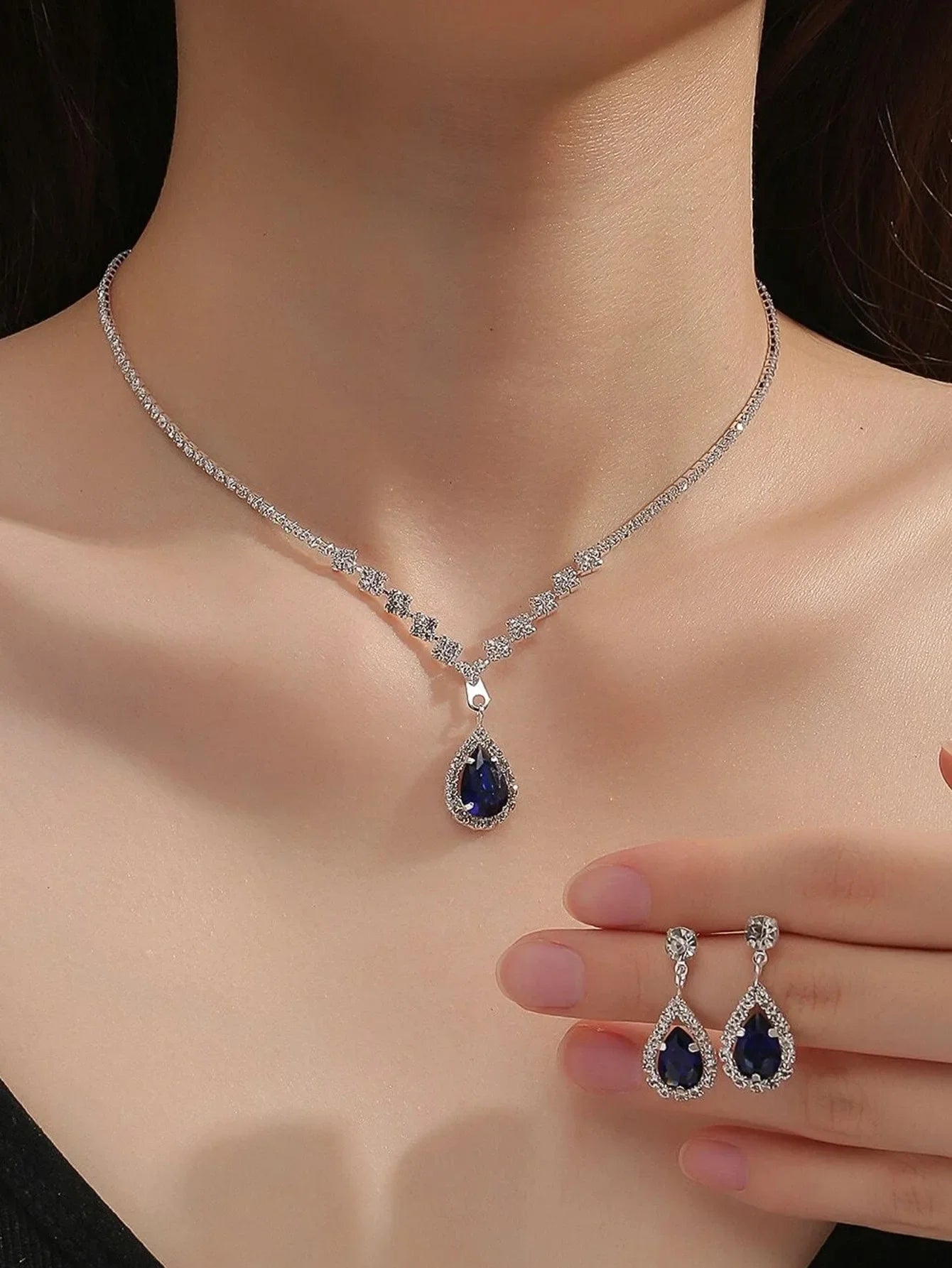 3PC Jewelry Sets Wedding Season Women's Fashion Droplet Necklace and Earring Set Banquet Party Accessories