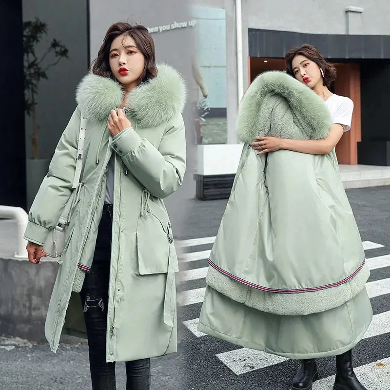 2025 Jackets Coats Outwear New Women's Parkas Winter Jacket Hooded Long Coat Thick Warm Female Cotton Padded Parka Fur Lining