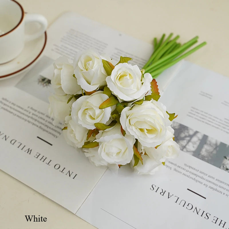 10 Inch Artificial Rose Bridal Bouquet Wedding Handheld Flowers Home Decor Floral Arrangement