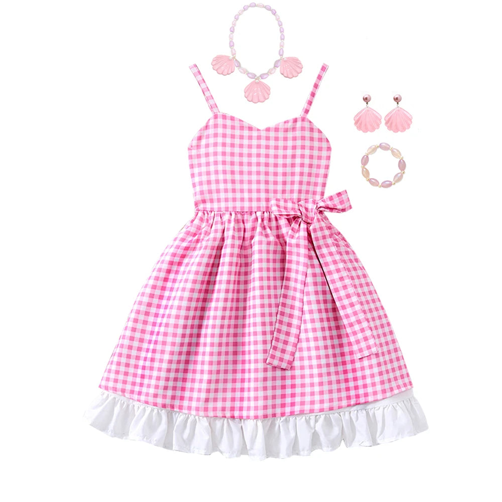 Summer Girl Dress Pink Stripe Suspender Dress Casual Princess Vestidos 2-10Y Children Clothing Sweet Baby Daily Outfits Fashion