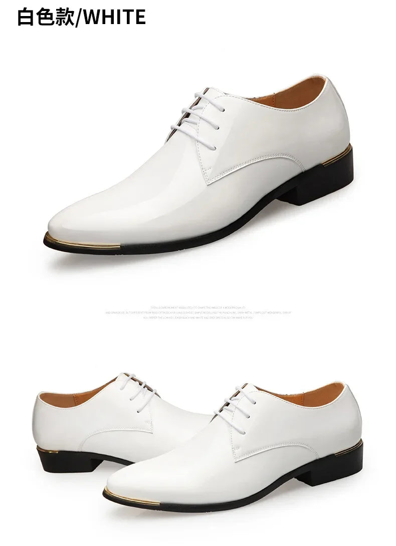 2024 New Men’s Patent Leather Shoes British Style Men's Dress Shoes Lace Up Pointed Toe Wedding Business Party Social Shoe Male