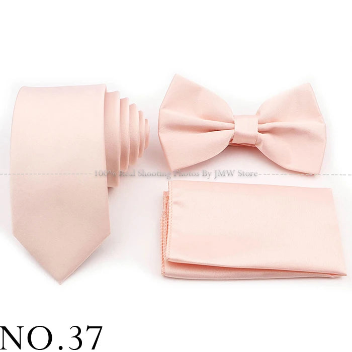 Hot Sale Purple Pink Sage Green Tie Set Polyester Necktie Bowtie Cufflink Brooch For Groom Suit Wedding Cravat Shirt Accessory