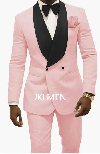 Custom Pour Hommes Made Groomsmen White Pattern Groom Tuxedos Shawl Lapel Suits 2PCS Wedding ( Jacket+Pants )Costume Homme