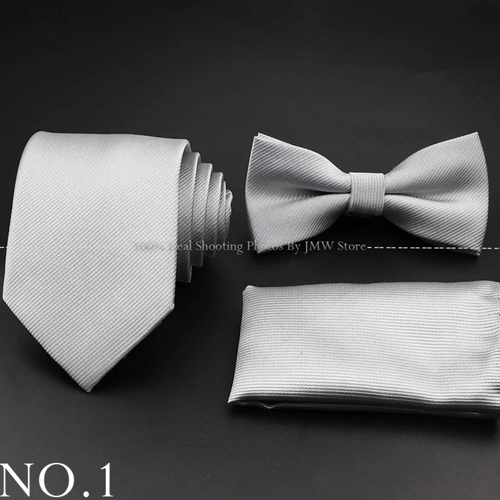 Hot Sale Red Blue Tie Set Polyester Slim Striped Necktie Bowtie Cufflink Brooch For Groom Suit Wedding Cravat Shirt Accessory