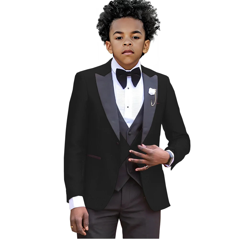 Boy Suits For Wedding Luxury Tuxedos 3 Pieces Slim Fit Boy Wear Party Prom Blazer Vest With Pants Custom Made