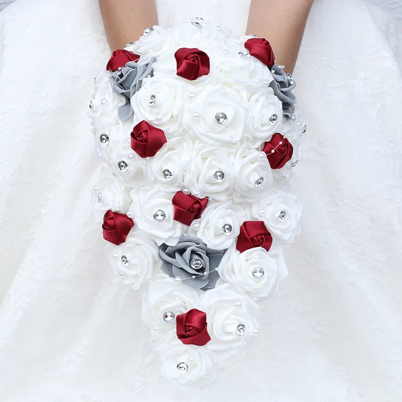 Waterfall New Wedding Bouquets for Bride and Bridesmaid Rose Rhinestones Hand Flower Party Wedding Decoration