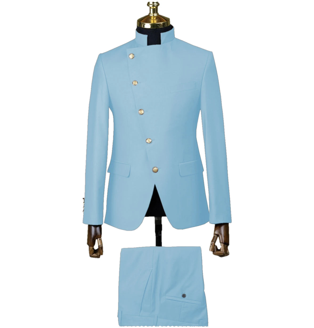 Men's Suit Blazer Sets 2 Pieces East Style Slim Fit Formal Indian Middle Stand-Up Collar Suit for Men Slant-Breasted Wedding