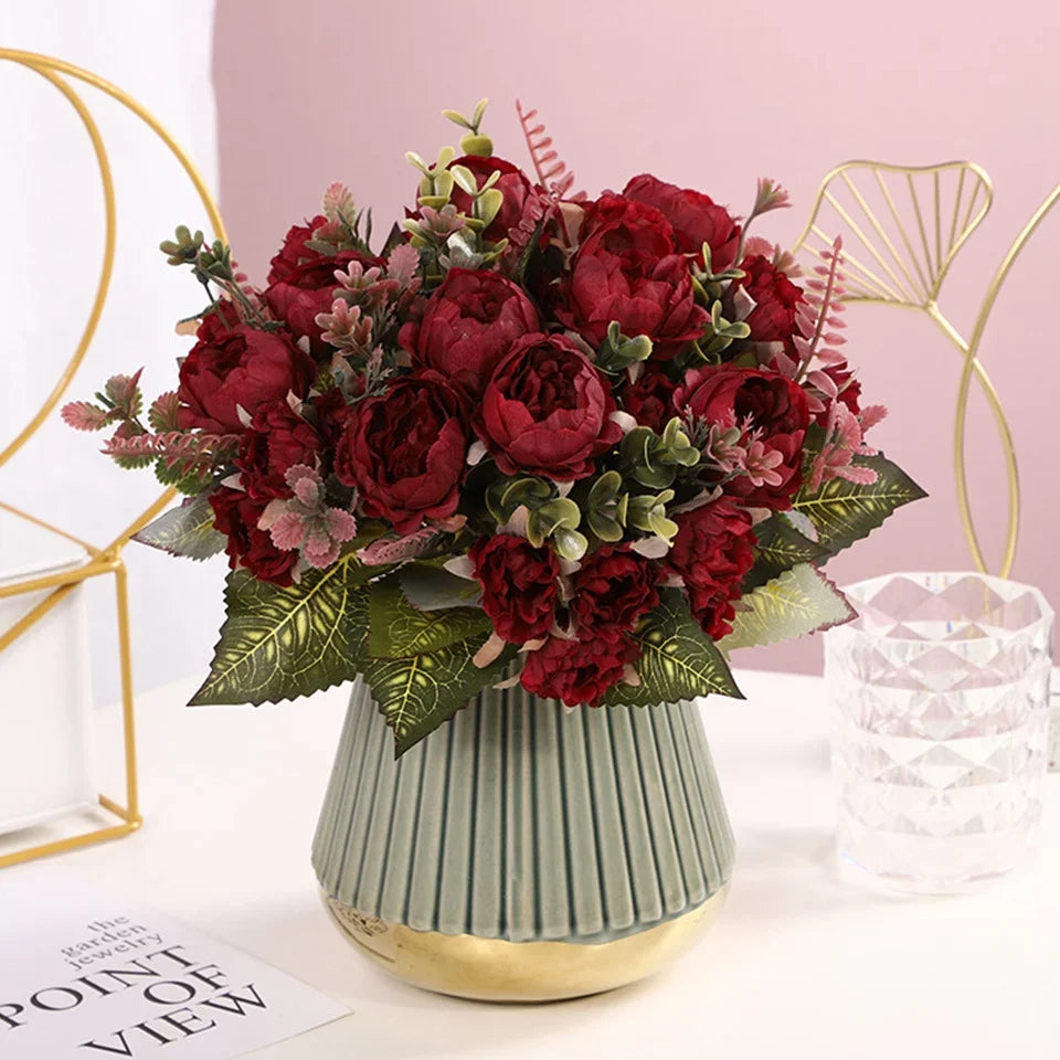 1pcs/30cm Rose Pink Silk Bouquet Peony Artificial Flower Bride Wedding Home Decoration Artificial Flower Wedding Home Decor
