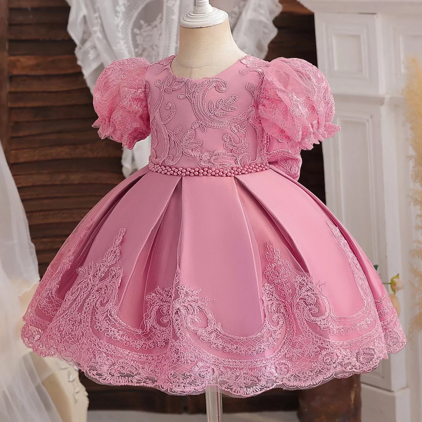 Baby Girls 1st Birthday Pink Princess Dress for Luxury Embroidery Costumes Kids Baptism Party Beading Clothes Toddler Dresses