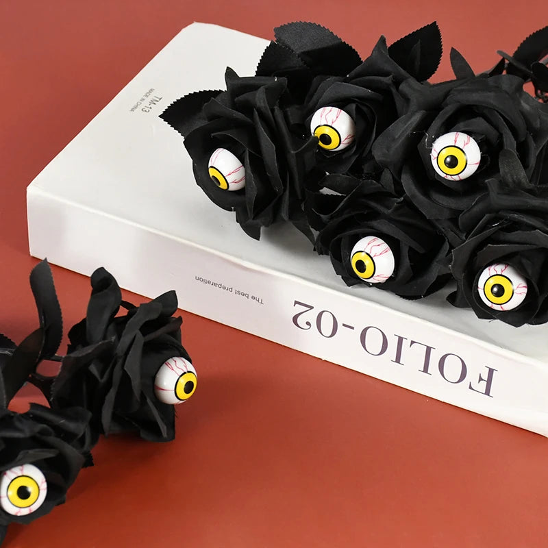 1/5Pcs Halloween Flowers Artificial Black Rose With Eyeball For Halloween Home Decoration Party Horror Props DIY Bouquets Craft