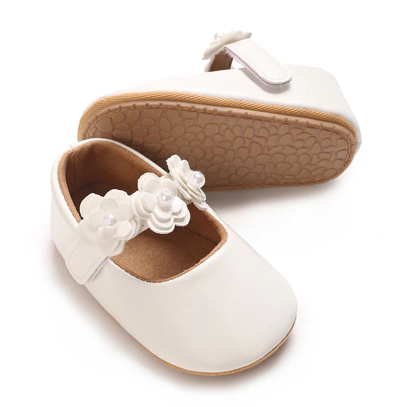 VALEN SINA 0-18 Months Newborn Girl White Baptism Shoes Bow Non-slip Rubber Soft-Sole Flat PU First Walker Mary Janes