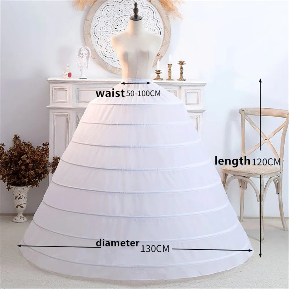 6 Hoop Crinoline Black White Long Wedding Petticoat Ball Gown Dress Underskirt Skirt Half Slips Wedding Accessories