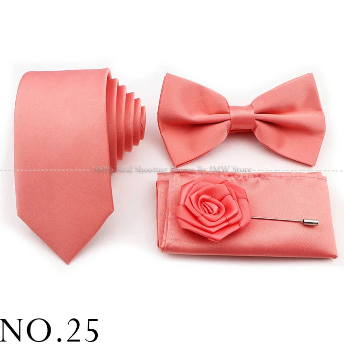 Hot Sale Purple Pink Sage Green Tie Set Polyester Necktie Bowtie Cufflink Brooch For Groom Suit Wedding Cravat Shirt Accessory