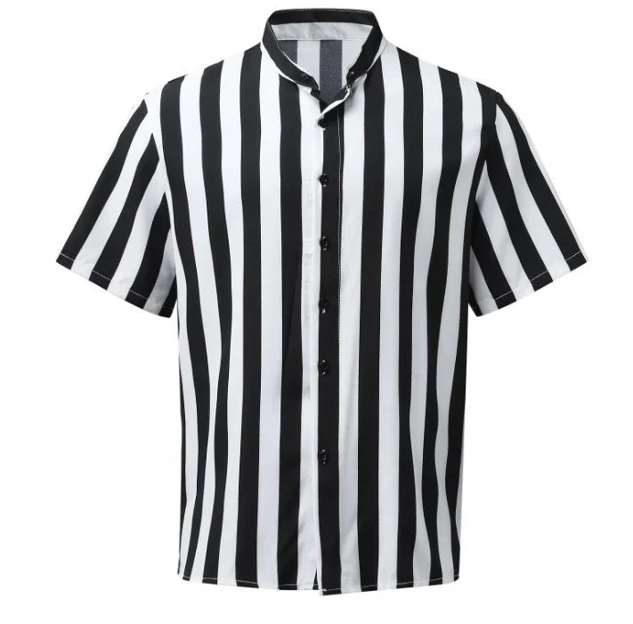 Summer casual new men's shirts, fashionable striped short-sleeved T-shirts, stand-up collar, versatile and trendy men's clothing