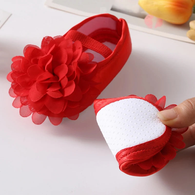 Infant Baby Girls Shoes with Headband Soft Sole Non-slip Flower Princess Wedding Dress Walking Shoes