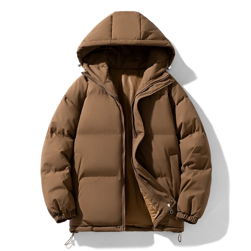 Men's Winter Thick Hooded Jacket - Warm Padded Coat, Youth Fashion Loose Fit Windproof Parka Outerwear