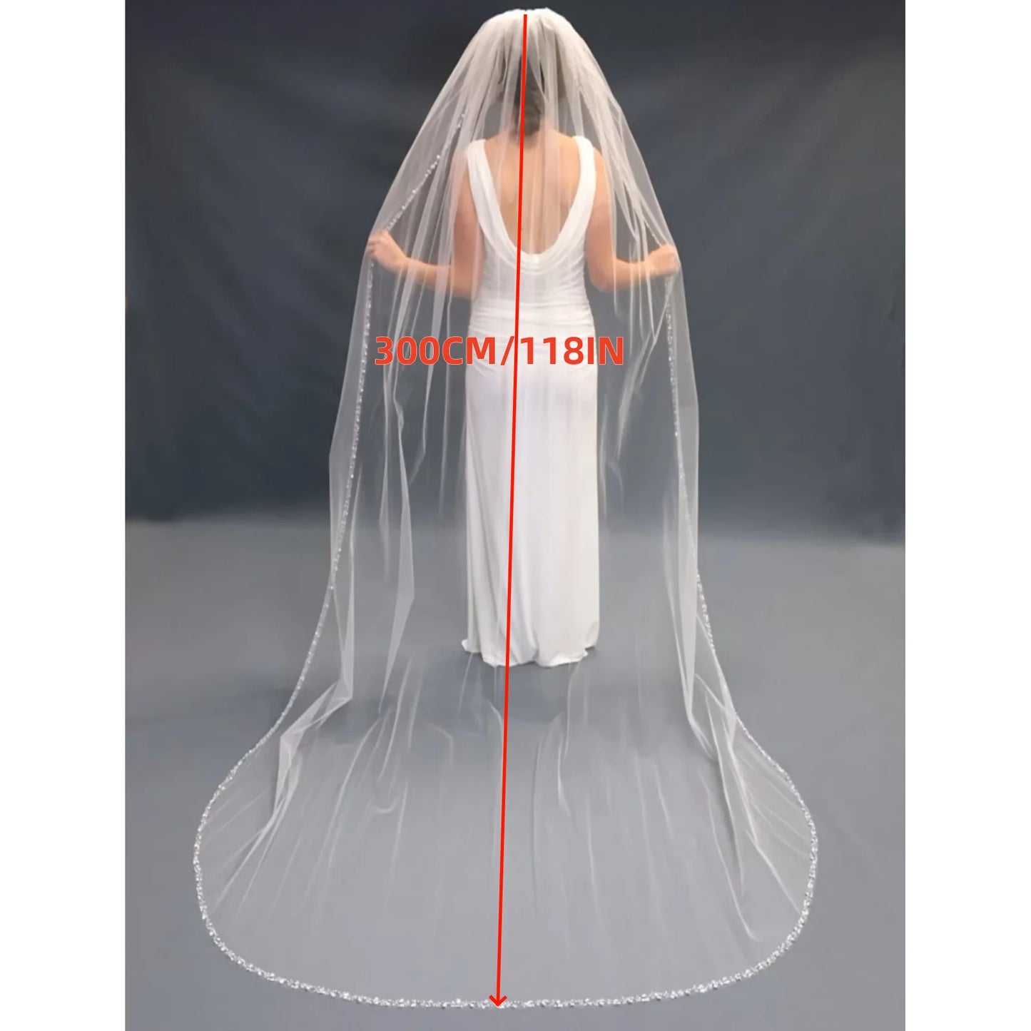 Luxury Cathedral Long Wedding Veil Crystal Organza Beaded Bridal Veil with Rhinestone Edge 1 Tier Soft Wedding Accessories G134