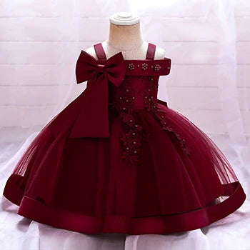 6 12 24 36 Months Baby Girls Dress Big Bow Wedding Party Elegant Little Princess Dress Kids Birthday Present Christmas Vestidos